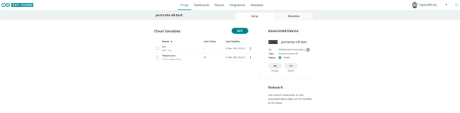 Portenta X8 example Thing