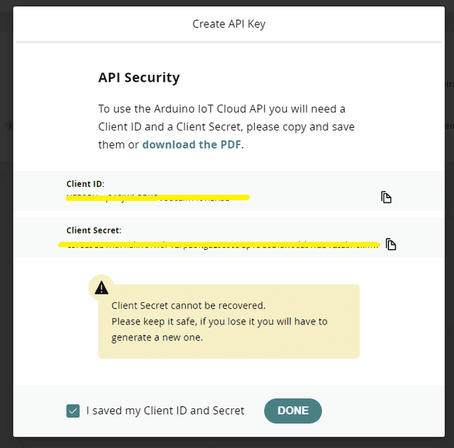 Arduino Cloud API Key
