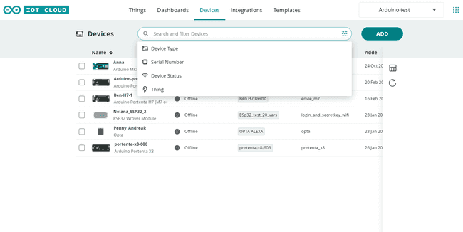 Search and filter among devices