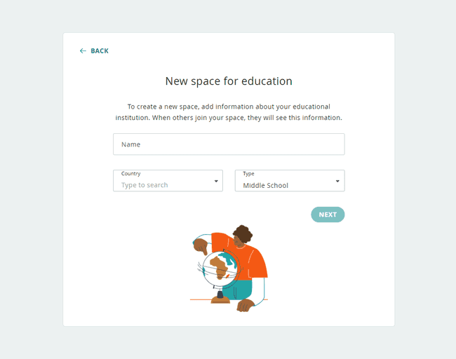 Fill in school information for the new Space